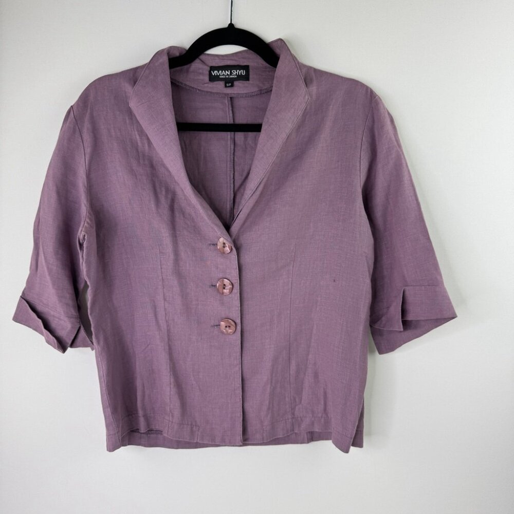 Vivian Shyu Dusty Rose Short Sleeve Linen Three Button Lightweight Blazer